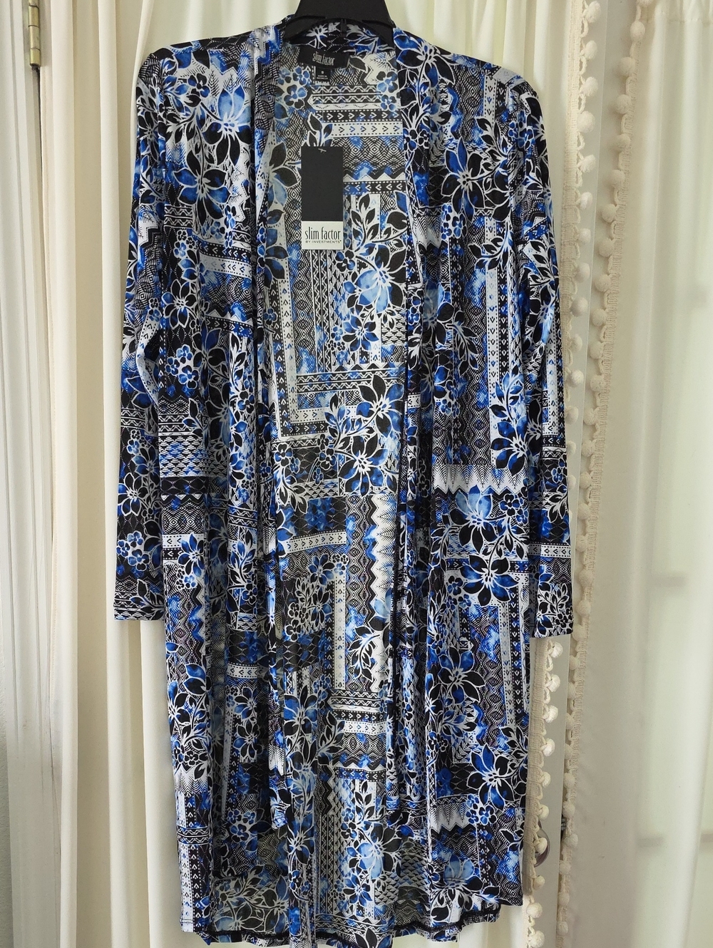 Investments Black and Blue Floral Patchwork Long Sleeve Dress